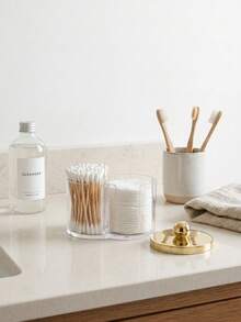 Q-Tip Holder For Bathroom – With Gold Lid,Premium Vanity Organizer Canister With Dustproof Lid For Swabs, Balls And Pads, Countertop Storage Container,Makeup Organizer,Room Décor - View 4