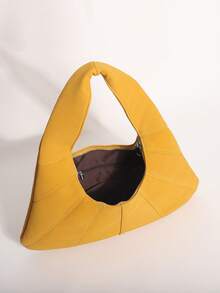 1pc Yellow PU Tie-Dye Distressed Vintage Crescent-Shaped Pleated Patchwork Underarm Shoulder Bag For Women, Suitable For Autumn Commuting And Shopping - Yellow - View 7