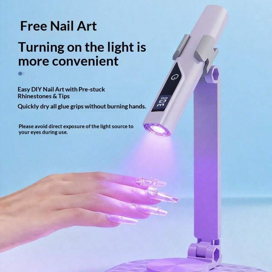 Portable Nail Lamp, Compact Screen Display, Unidirectional Light - Fast Drying Gel Nail Polish Dryer, USB Rechargeable, Handheld With Stand, Nail And Toenail Lighting Lamp, Valentine's Day Gift
