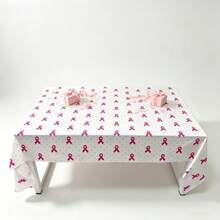 1pc/3pcs Pink Ribbon Theme Disposable Plastic Tablecloth, White Background With Soft Pink Ribbon And Small Polka Dots, Suitable For Charity Events, Women's Theme Parties, Outdoor Tea Parties, Breast Cancer Awareness Events, 130*274cm - Multicolor - View 4