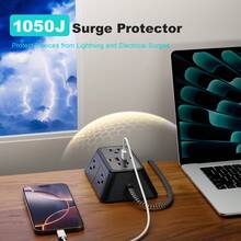 5ft Braided Extension Cord Power Strip Surge Protector, 10-In-1 Multi-Outlet Expander With 6 AC Outlets, 2 USB-C And 2 USB-A Fast Charging Ports, Ultra-Thin Flat Right Angle Plug, Wall Mountable, Suitable For Home, Office, College Dorm, Travel - Black - View 2