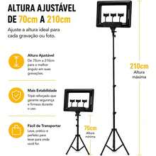 Luz Anelar LED 64W Potente | 180 LEDs 2500‑7500K Luz Fria e Quente, Tripé 2,1m Resistente + 3 Suportes Celular, Controle Bluetooth, Tensão 127/220V para Live Fotos Vídeos - Visão 3