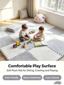 16-Piece Household Solid Color Splicing Mat, Decorative Bedroom Puzzle, Thickened Foam Floor Carpet Mat, Plush, Customizable Solid Color Splicing Mat.Bedrooms, Living Rooms, Cloakrooms, Rental Home Decoration, Front Adhesive Decoration, Bedside Adhesive, Sticker, Fabric Patch, Floor Protection, Mattress, Holiday Decoration - Multi-color - View 7