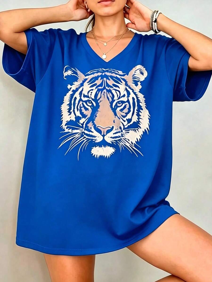Vintage Tiger Tee - Retro Animal T-Shirt, 90s Animal Gift For Tiger Lover, Wild Cat Shirt, JungleTiger Graphic Tee220G Heavyweight1830% CottonT-Shirt - 藍色A - 查看 1