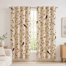 NOSBEI 2PCS Curtain Panels / 3PCS Kitchen Curtain Set, Bird & Leaf Digital Print Faux Linen Light Filtering Window Curtains, Botanical Branch Nature Inspired Farmhouse Curtains, Valance & Tier Set For Kitchen, Living Room, Bedroom & Dining Room - Multicolor - View 3
