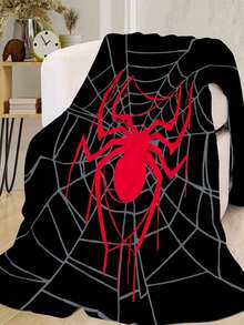 1PC Black Background Red Spider Spider Web Dark Style Flannel Blanket, Base Color Matched With Grey Spider Web Outline And Dripping Effect Red Large Spider Pattern, Niche Personalized Design, Soft And Smooth Flannel Fabric, Suitable For Sofa Decorative Throw, Gaming Room Atmosphere Soft Decor, Bedroom Nap Warm Blanket, Dark Style Creative Gift - Multicolor - View 5