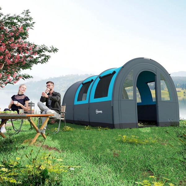 Camping Tent, Carry Bag Included, 480 X 260 X 200 Cm, For Camping, Hiking And Festivals, Dark Grey & Blue
