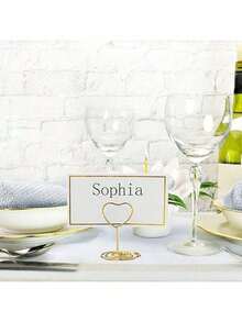 5/10/20 Pieces Gold Table Number Card Holders, Heart-Shaped Table Number Photo Frames, Table Card Stands, Paper Menu Clips, Green Watercolor Style Table Cards, Perfect For Wedding And Party Seating Arrangements, Foldable And Convenient. - Multicolor - View 5