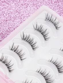 5 Pairs 3D Natural Fluffy False Eyelashes,Fluffy Spiky Manga Lash,Cartoon Makeup Effect, Suitable For Cartoon Style Eye Makeup, Strip Eyelashes, False Eyelashes.,Suitable For Daily Work Meetings, Natural False Eyelashes. - Black - View 9