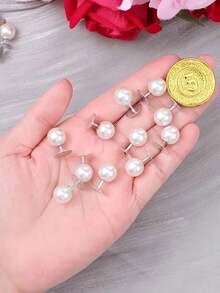Faux Pearl Buttons, Unisex, No-Sew Design, Reusable (10mm), Detachable; Suitable For Shirts, Dresses, Sweaters, Suspenders, Skirt Clips And Other Clothing And Handmade Crafts, Also Suitable For Weddings And Other Occasions. - A - View 4