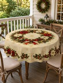 1 chiếc khăn trải bàn hoa Giáng Sinh thanh lịch, khăn trải bàn hình chữ nhật bằng polyester với họa tiết vòng hoa trung tâm, hoa trạng nguyên, ruy băng vàng và quả thông, phù hợp trang trí nhà bếp, trang trí nhà cửa, trang trí phòng, trang trí Giáng Sinh tại gia và trang trí lớp học - Nhiều màu - Xem 12