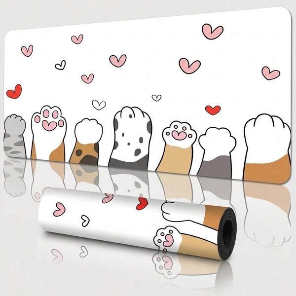 Sweetheart Cat Paw Print Large Extended Gaming Mouse Pad, Non-Slip Rubber Base, Smooth Gliding Surface, Multi-Functional Desk Mat For Computer Office Home Study, Cute Abstract Desktop Decor