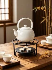 Black Metal Tea Warmer Stand, Candle-Powered Teapot Heater, Suitable For Glass Teapots, Home Tea Ceremony Desktop Decoration, Practical Housewarming Gift For Tea Lovers - Black - View 5