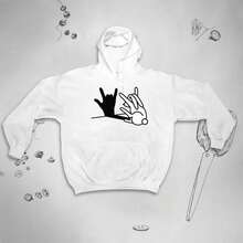 Unisex Fun Rabbit Hoodie,Cute Rock-Style Animal Pattern Design,Hooded Sweatshirt,Easter Gift. - 白色 - 查看 6