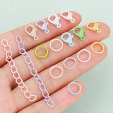 200pcs/Box DIY Keychain Accessories Making Kit, Random Mixed Colors, Includes 50pcs Lobster Clasps, 50pcs 4-Section Extension Chains, 100pcs Jump Rings, Zinc Alloy Spring Clasps, Bead Connectors, Suitable For DIY Dolls, Plushies, Keychains, Bag Charms, Key Chains, Portable Hook Accessories Making Materials, DIY Keychain Accessories Making - Lobster Clasp & Jump Ring & Tail Chain - View 2