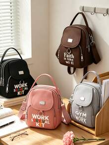 「WORK」印花女款小號斜挎包，時尚休閒單肩手機包，拉鍊開合，輕量設計，適合上班通勤、上學、旅行、購物，女性日常出行的多功能配件，亦適合作為送給女友、家人、朋友的生日、教師節、開學季、畢業季/節日禮物 - 彩色 - 查看 3