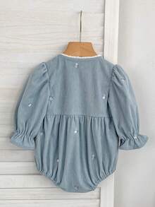 Infant & Toddler Spring/Autumn Embroidered Bow Long Sleeve Korean Style Girls Bodysuit - Dusty Blue - View 3