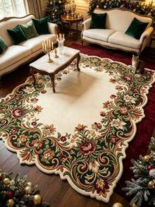 1pc Christmas Theme Vintage Lace Rug, Thick Rug, Plush Rug, Autumn/Winter Rug, Thick Rug, Living Room Rug, Rug, Living Room Area Rug, Area Small Rug, Mat, Home Decor, Large Living Room Rug, Round Rug, Living Room Home Decor, Room Decor, Washable Rug - Multicolor - View 2