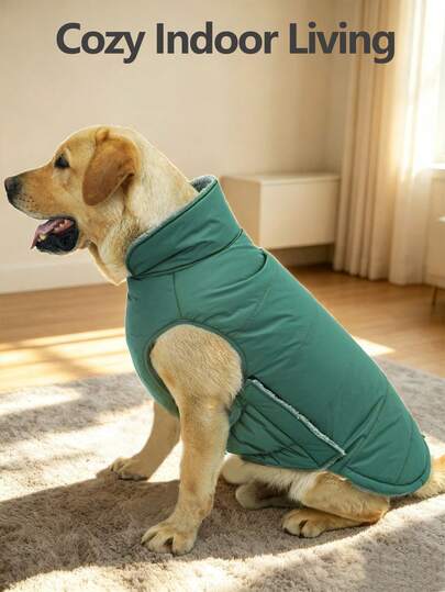 Metglad Dog Winter Padded Coat, Thermal Lined Thickened Pet Cold-Proof Coat, Foldable Plush Stand Collar, With Hidden Leash Hole And Adjustable Drawstring, Comfortable And Non-Restrictive, Indoor And Outdoor Use For Large, Medium And Small Dogs Snow Suit
