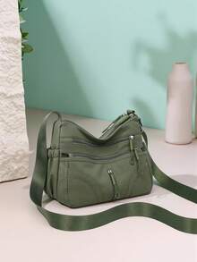 1pc Women's Elegant Solid Color Nylon Fabric Multi-Pocket Crossbody Bag, Minimalist Lightweight Design, Suitable For Shopping, Outdoor, Vacation, Commuting, Work, High-End Mommy Bag - Multicolor - View 12
