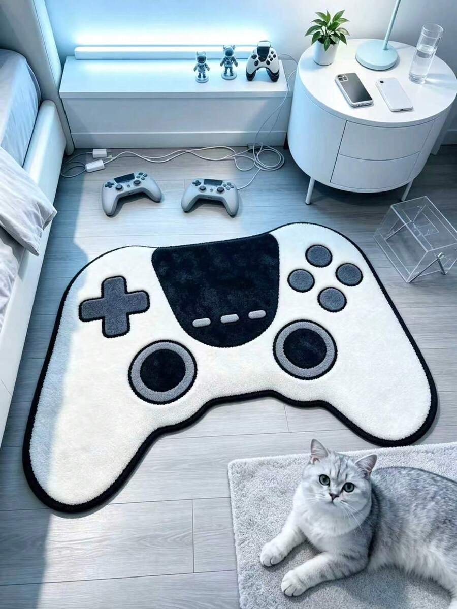 1pc White Game Controller Decorative Rug, Decorative Rug, Bedroom Decor, Small Rug, Rug, Home Decor, Living Room Rug, Living Room Small Rug, Bedroom Rug, Living Room Home Decor, Outdoor Rug, Washable Rug, Graduation Gift - Multicolor - View 1