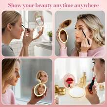 LED Portable Makeup Mirror,1X/2X Magnification LED Mini Compact Travel Makeup Mirror,Double‑Sided Foldable Travel Vanity Mirror With Type‑C Charging - Multicolor - View 7