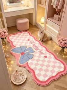 1 pieza Alfombra decorativa con lazo azul y cuadros rosas, manta para la cama, alfombra decorativa, alfombra para la sala de estar, alfombra de felpa para la cama, alfombra de otoño/invierno, alfombra gruesa, alfombra grande para la sala de estar, alfombra para el dormitorio, decoración del hogar para la sala de estar, alfombra para exteriores, alfombra lavable - Multicolor 1 - Ver 2