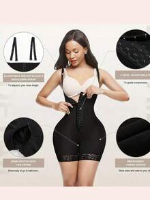 Levantador de glúteos y fajas para mujer, top ajustado de compresión post parto con cremallera en la entrepierna, leggings de compresión con encaje, control de abdomen - Negro - Ver 10