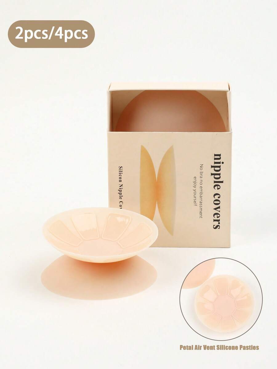2/4pcs 8cm Petal Air Vent Nipple Covers With Storage Box, Smooth No Bra Pads For Backless Dresses And Party Wear - Multicolor - View 1