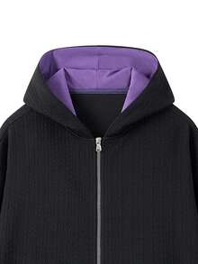 Jaket Berkerudung Ritsleting Warna Polos NBCT untuk Wanita, Pilihan Warna Beragam, Gaya Fungsional, Potongan Longgar untuk Aktivitas Luar Ruangan, Pakaian Luar Olahraga Serbaguna - Hitam - View 4
