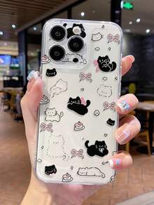 1pc New Bow Cat Brand Personalized Pattern Perforated Transparent TPU Full Coverage Lens Anti-Drop Fashion Phone Protective Case Compatible With Iphone 17 16 15 14 13 12 11 Pro Max A56/55/54/53/52/51 S25/24/23/22/21 Series Exquisite Gift. - Multicolor - View 1