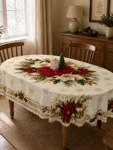 1 buah Taplak Meja Merah & Emas Premium, Taplak Meja Persegi Panjang Poliester Mewah dengan Motif Buket Bunga di Tengah, Kepingan Salju, dan Karangan Bunga Holly, Cocok untuk Dekorasi Dapur, Dekorasi Rumah, Dekorasi Kamar, Dekorasi Rumah Natal, dan Dekorasi Kelas. - MultiWarna - View 19