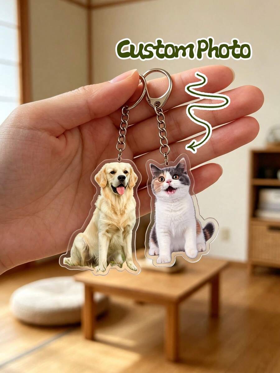 1/2 Pcs Custom Pet Photo Keychain, Custom Acrylic Key Chain, Personalized Bag Charm, Handbag Pendant, Gift For Pet Lovers - Multicolor - View 1