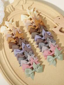 24pcs Full Color Ribbed Bow Hair Clips, Minimalist Gentle Non-Damaging Hair Accessories, Daily Atmospheric Headwear - Mixed color - View 13