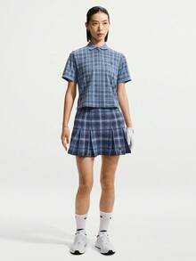 Nike Women's AS W NK DF FF Plaid Short Sleeve Knit Polo Shirt TIO0351-486 - Dusty Blue - View 6