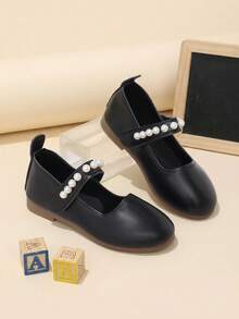 Girls' Black Pearl Decorated Mary Jane Shoes, Suitable For Spring/Autumn Daily Outings And Formal Occasions - Black - View 4