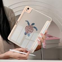 1pc Pink Striped Sun Print Tablet Protective Case With Pen Slot, Multi-Angle Magnetic Stand, Auto Sleep/Wake Support, Compatible With IPad PRO/AIR, Pad 5/6/7, MatePad - Multicolor - View 4