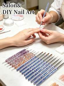 Set Kuas Nail Art 15 Buah, 5 Pena Titik Rhinestone Dua Ujung, Kuas Embossing & Liner, Tersedia 2 Gaya, Alat Menggambar Manikur Multifungsi, Perlengkapan Kuku Ramah Pemula untuk DIY di Rumah & Salon Kuku - MultiWarna - View 7