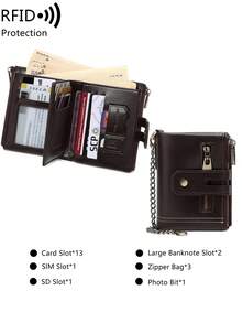 FOREVER MIYIN Dompet Lipat Pendek Pria dengan Perlindungan RFID, Dompet Koin dengan Resleting Ganda, Tempat Kartu Kapasitas Besar dengan Rantai Anti-Hilang, Jendela Foto ID untuk Penggunaan Sehari-hari - MultiWarna - View 4