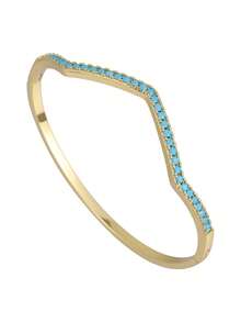 rakol 1pc Elegant V-Shaped Wavy Blue-Grey Synthetic Stone Inlaid Snap Bracelet, Suitable For Women's Daily Layering Accessory - V-shaped Wave - View 4