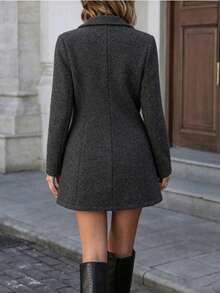 Women's Stand Collar Single-Breasted Mid-Length Overcoat, Slim Fit Waist Commuter Autumn/Winter Elegant Overcoat - Dark Grey - View 3