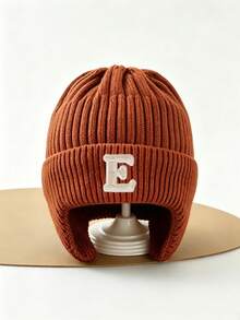 1pc Baby Winter Knit Hat, Toddler Thick Warm Letter Knit Beanie, Comfortable Soft Elastic Thick, Suitable For Winter Outings - Brown - View 9