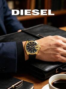 Diesel Mega Chief Men's Black & Gold Watch, Large Chronograph Quartz Wristwatch, Round Dial, Date Function, DZ4344 - Black - View 3