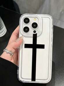 Fashionable Personalized Minimalist Transparent Religious Cross Anti-Drop Phone Case With Black Cross Pattern Design, Suitable For IPhone17/17Pro/17ProMax/16/16Pro/16ProMax/15/15Pro/15ProMax/14/13/12/11, Perfect Gift For Girlfriend, Boyfriend, Friend Or Yourself - Clear - View 3
