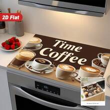(Hot !!) 1pc Coffee Pattern 2D Printed Flat Stove Protector Mat, Rubber Non-Slip Heat-Resistant Stove Cover Pad, Suitable For Induction Cooktop, Glass Stove, Multi-Function Scratch-Resistant Mat, Best Choice For Oven, Washing Machine, Dryer, Kitchen Decoration - Multicolor - View 1