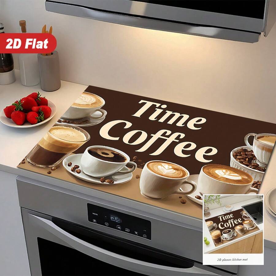(Hot !!) 1pc Coffee Pattern 2D Printed Flat Stove Protector Mat, Rubber Non-Slip Heat-Resistant Stove Cover Pad, Suitable For Induction Cooktop, Glass Stove, Multi-Function Scratch-Resistant Mat, Best Choice For Oven, Washing Machine, Dryer, Kitchen Decoration - Multicolor - View 1