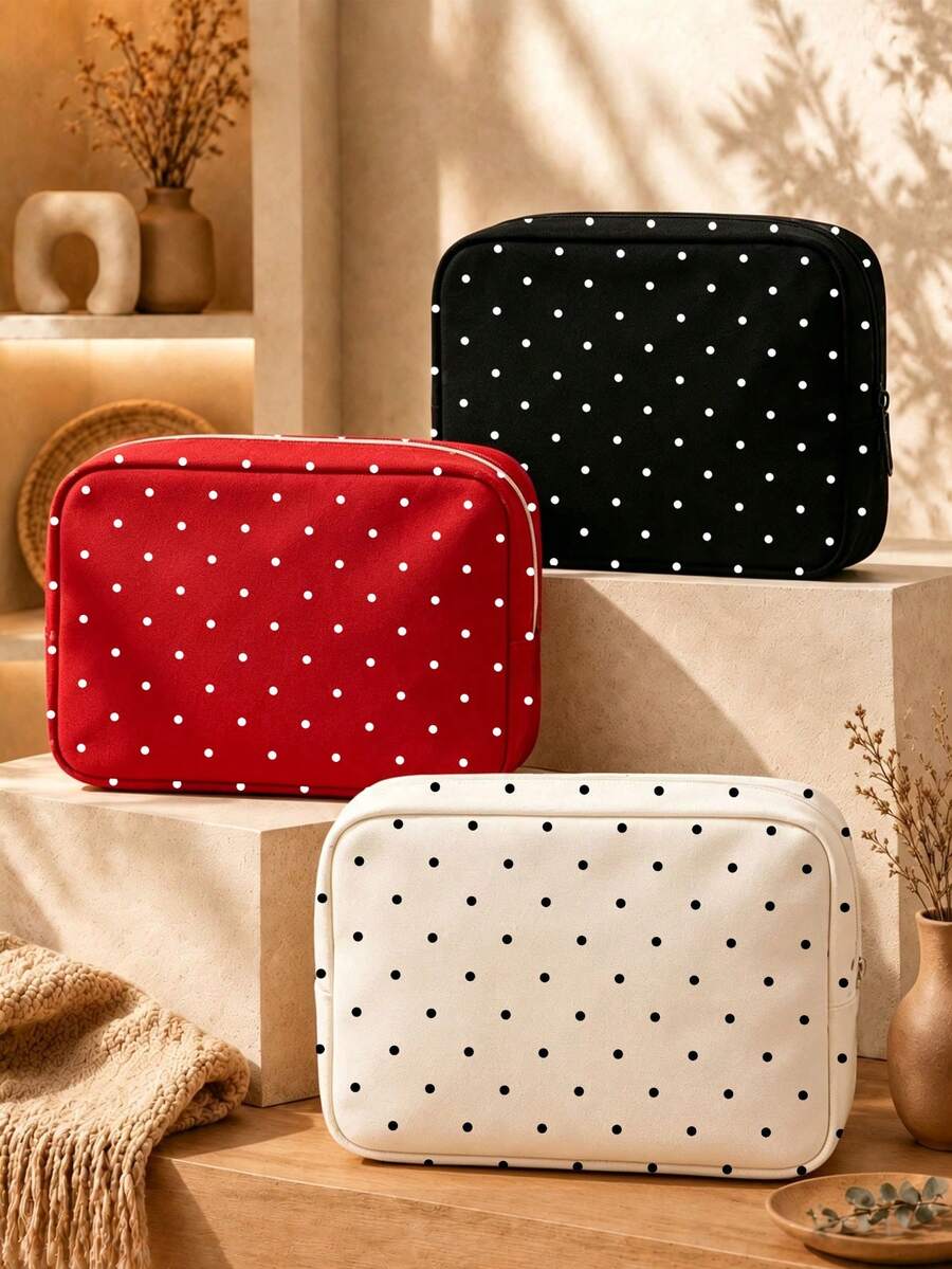 New Polka Dot Pattern Printed Makeup Bag, Portable Zipper Storage Bag, Toiletry Bag, Suitable For Daily Use/Outdoor/Travel, Convenient To Carry, Can Organize Cosmetics, Phone And Other Small Items, Travel Essential, Christmas Gift, Personalized Gift Bag, Teacher's Day Gift, Small Gift Exchange, Room Decoration, Random Polka Dot Density - Multicolor - View 1