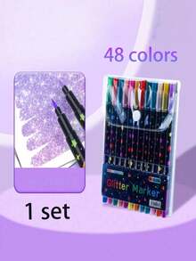 24/1 Colors Dual-Tip Glitter Pens, Quick-Drying Ink, Fine Tip, Suitable For Scrapbooking, Card Making, Planner, This 24-Color Dual-Tip Glitter Pen Set Is An Ideal Choice For Artists And Crafters, Back To School - Multiple Styles - View 7
