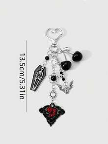 1PC Dark Sweet Cool Personalized Coffin Bat Rose Keychain Cherry Bag Charm Accessory - Multicolor - View 4