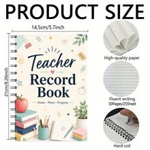 1PC A5 Teacher Record Book Spiral Notebook, 50 Pages/25 Sheets, Book Apple Pencil Clip And Botanical Journal For Class Records, Lesson Plans, Progress Tracking And Teacher Gifts - A5 - View 3